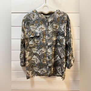VERO MODA VINTAGW  Grey & Gold Print Blouse – Size M